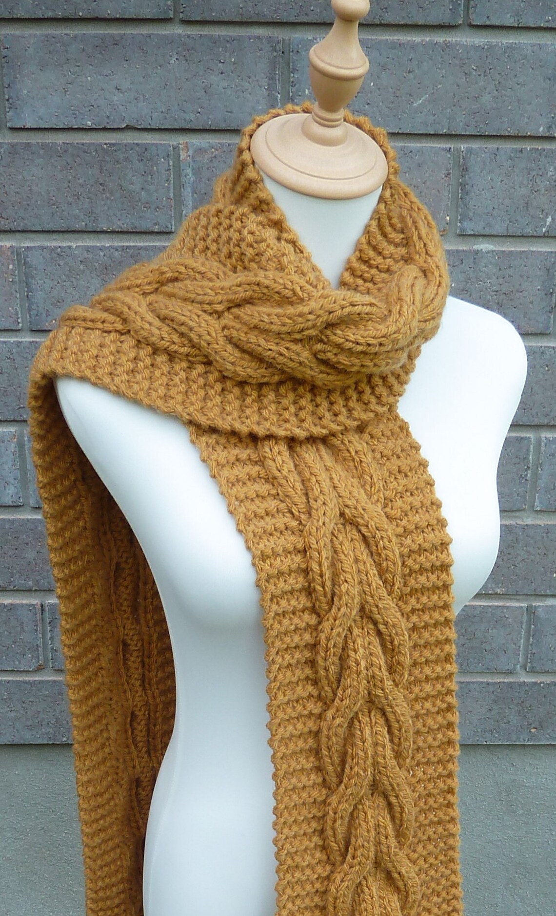 Hand Knitted Mustard Yellow Cable Scarf - Wool Blend - Etsy Canada