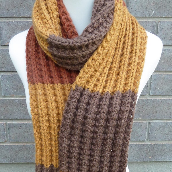 Mustard Yellow, Earthy Brown, and Saffron Wool Scarf - Autumn Color Scarf -  Long Wool Scarf - Chunky Knit Scarf - Ready to Ship