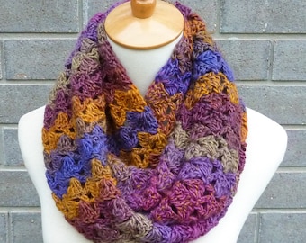 Crochet Wool Blend Infinity Scarf: Multicolor Metallic Thread Circle Scarf