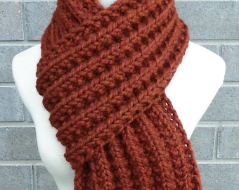 Rust Orange Knit Scarf: Super Bulky Lambswool Blend