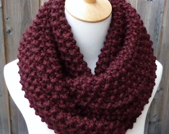 Burgundy Infinity Scarf - Maroon Wool Infinity Scarf - Lambswool Scarf - Bulky Knit Scarf - Circle Scarf - Ready to Ship