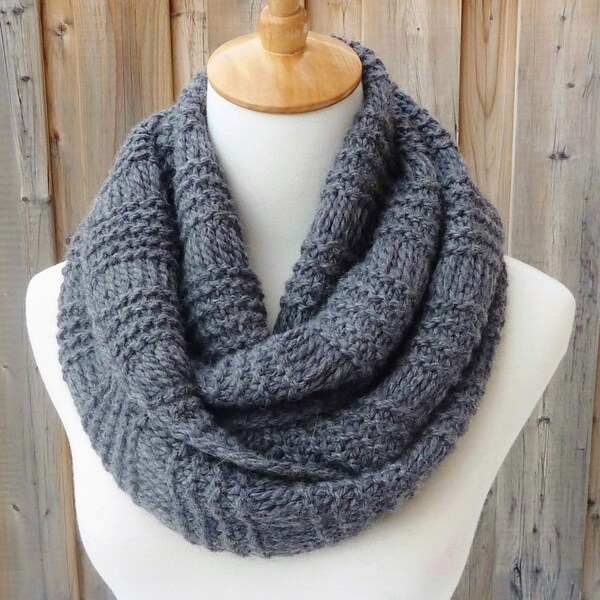 Baby Alpaca Infinity Scarf - Charcoal Grey Infinity Scarf - Grey Wool Scarf - Chunky Knit Scarf - Ready to Ship