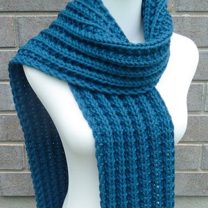 Teal Blue Wool Scarf -  Petrol Blue Wool Scarf - 100%  Wool Scarf - Bulky Knit Scarf - Ready to Ship