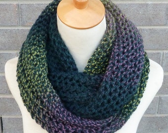 Multicolor Infinity Scarf - Blue, Purple, and Green Scarf - Chunky Knit Scarf - Ready to Ship
