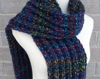 Multicolor Wool Scarf - Blue, Green, Pink, Yellow, and Burnt Orange Scarf - Lambswool Scarf - Bulky Knit Scarf - Ready to Ship