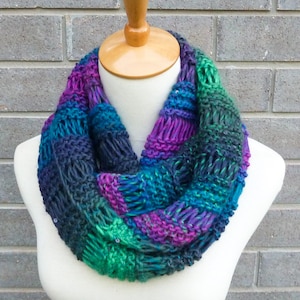 Hand Knitted Multi Color Wool Blend Infinity Scarf