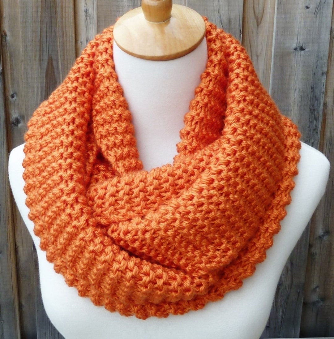 Hand Knit Chunky Tangerine Infinity Scarf: Soft Acrylic Circle Scarf - Etsy