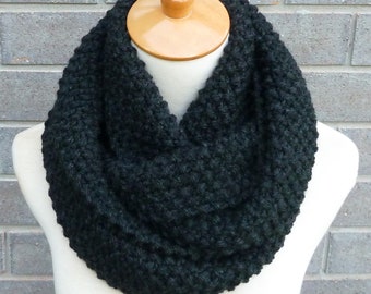 Charcoal Grey Wool Infinity Scarf - Dark Grey Wool Infinity Scarf - Black Chunky Knit Scarf - Circle Scarf - Ready to Ship