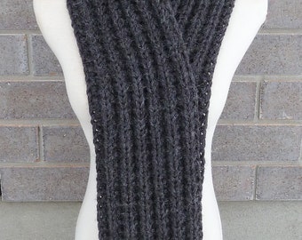 ★ADAUL★ Simple patch wool long muffler dark gray Charcoal Grey Wool Scarf - Dark Grey Wool Scarf - Chunky
