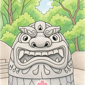 Japanese Onigawara Demon Roof Tile Coloring Page | Traditional Architecture Line Art | Japan Photo NURIE Digital Download