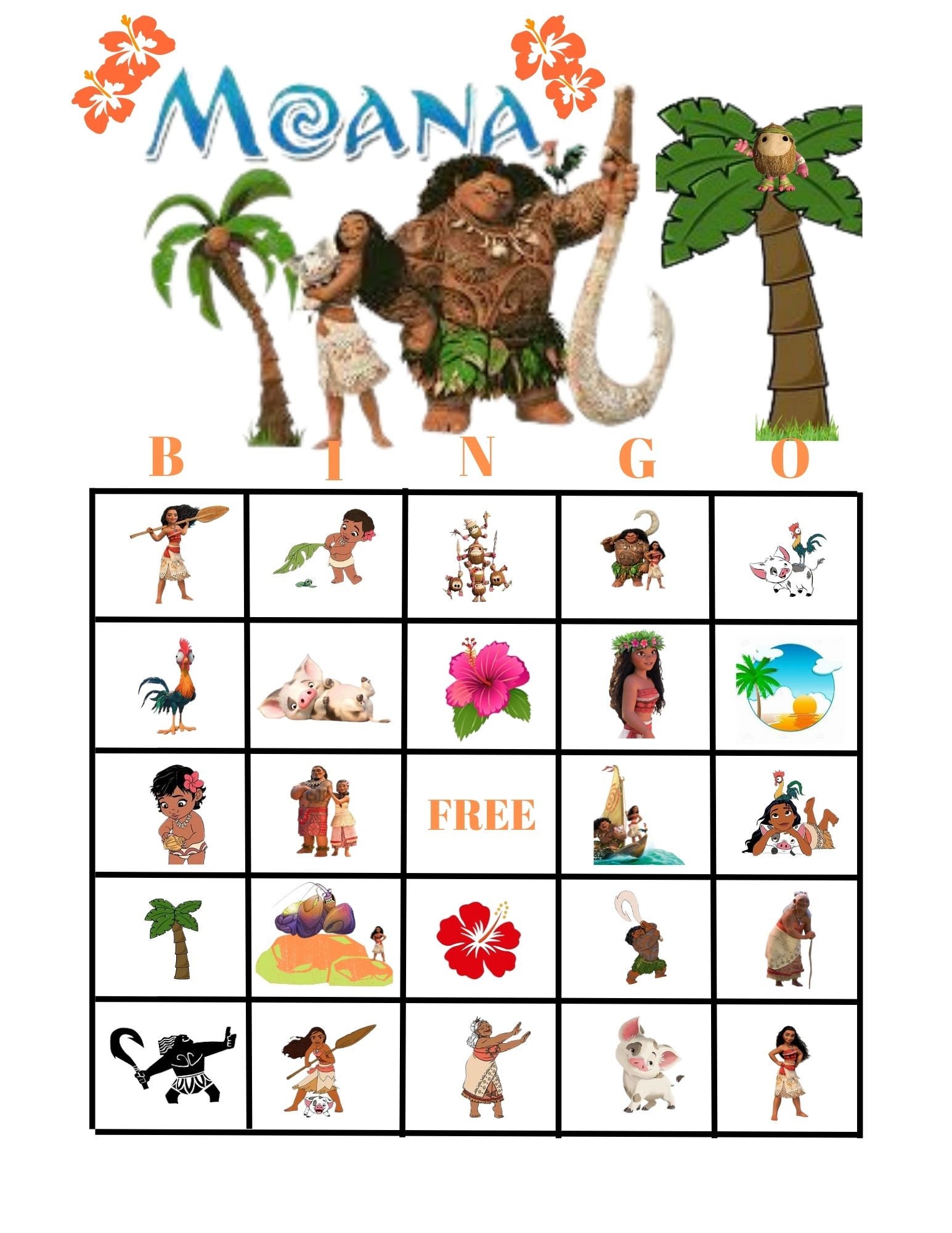 Moana Bingo, Moana Party Bingo, Printable Moana BINGO Children's ...
