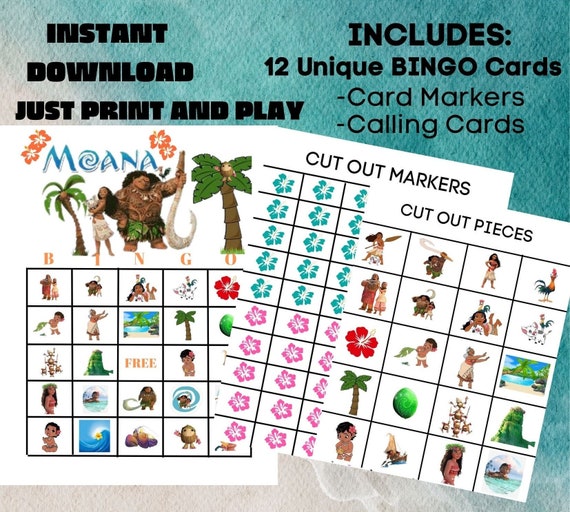 Moana Bingo Moana Party Bingo Printable Moana BINGO - Etsy Australia