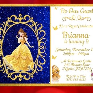 Belle Invitation, Birthday Party Invitation, Beauty and the Beast Party, Belle Birthday Invitations, EDITABLE Instant DIGITAL DOWNLOAD