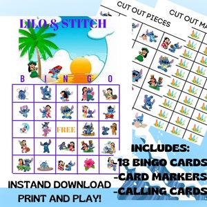 Lilo en Stitch Bingo, Lilo en Stitch Party Bingo, Afdrukbare Lilo en Stitch BINGO Kinderactiviteit, Instant Download