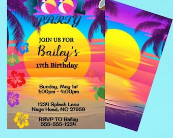 Pool Party Invitation, Birthday Party Invitation, Pool Party, Pool Party Birthday Invitations, EDITABLE Instant DIGITAL DOWNLOAD
