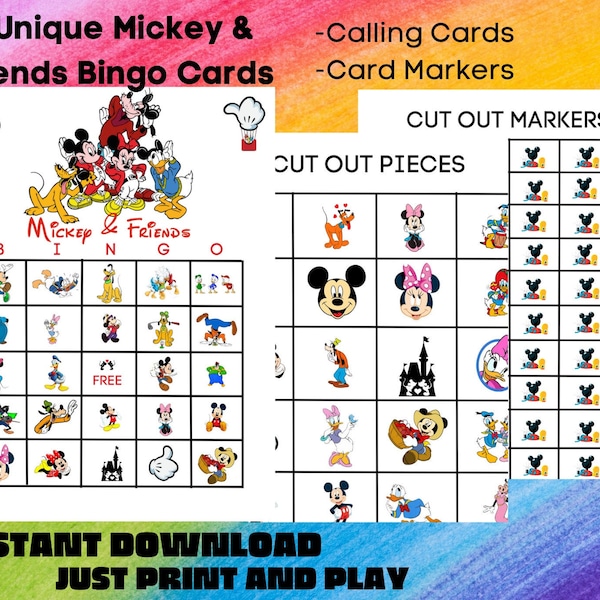 Mickey Bingo, Mickey Mouse Party Bingo, Printable Mickey and Friends BINGO Children's Activity, Instant Download