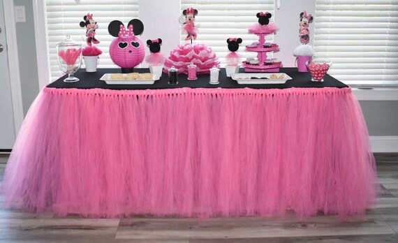 Minnie Mouse Themed Tulle Table Skirt Pink Tulle Table Skirt Etsy