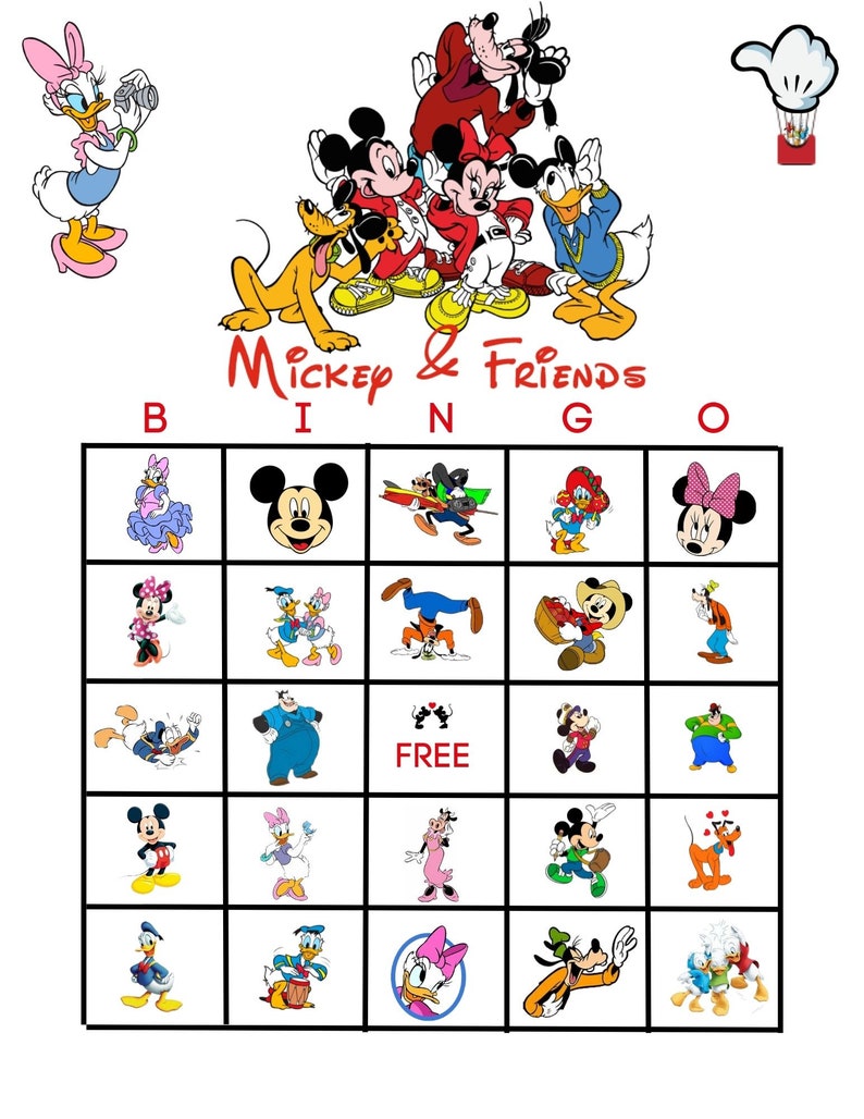 Mickey Bingo, Mickey Mouse Party Bingo, Printable Mickey and Friends ...