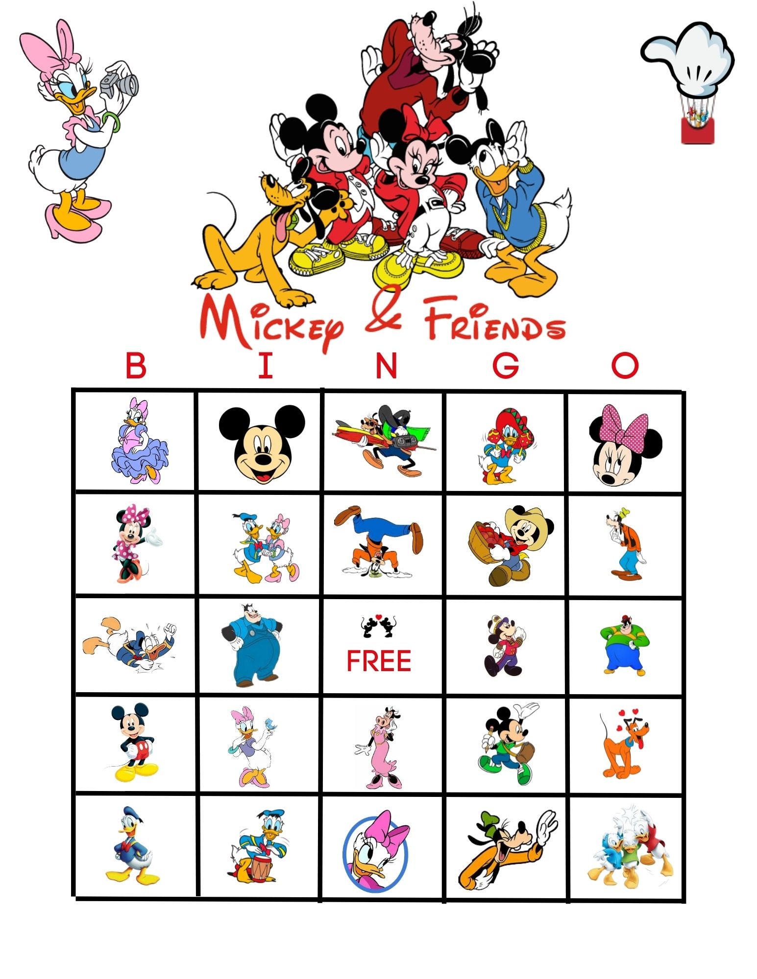 Mickey Bingo, Mickey Mouse Party Bingo, Printable Mickey and Friends ...