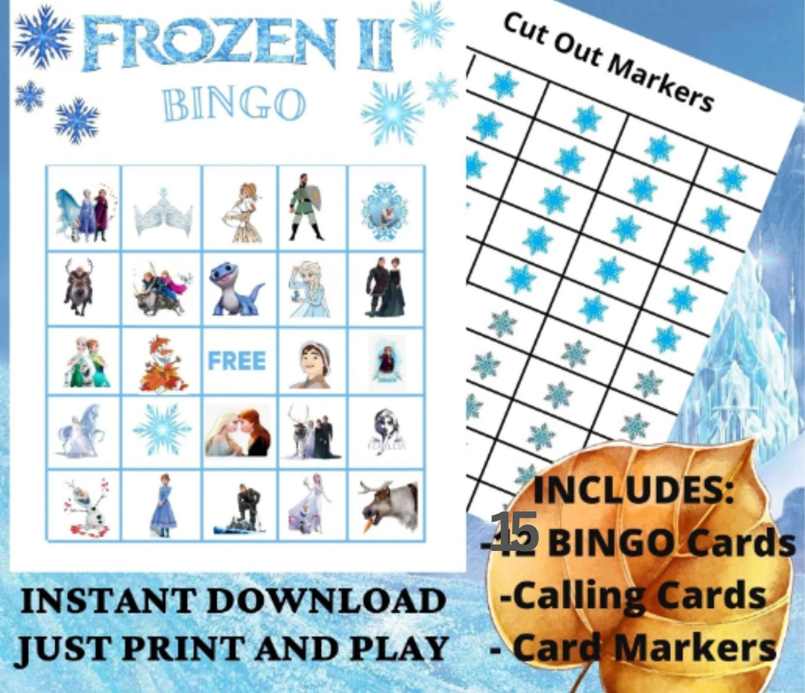Frozen 2 Bingo, 15 Cards, Frozen Party Bingo, Printable Frozen BINGO ...