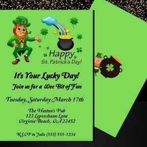 St. Patrick&#39;s Day Invitation, Leprechaun Invites, St. Patty&#39;s Day Invitations Printable, EDITABLE Instant DIGITAL DOWNLOAD