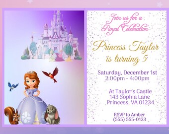 Sophia the First Invitation, Birthday Party Invitation, Princess Sophia Party, Sophia Invitations, EDITABLE Instant DIGITAL DOWNLOAD
