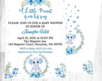 Elegant Elephant Baby Shower Invitation, Elephant Baby Shower, Baby Shower, It's a Boy Invitation, EDITABLE Instant DIGITAL DOWNLOAD