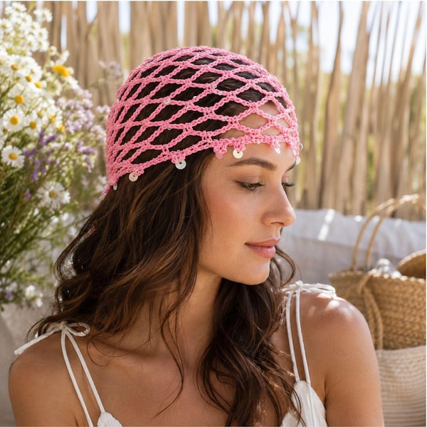 Vintage Crochet Mesh Hair Net Pattern, Boho Snood Headwear (Digital PDF)