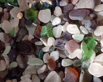 Genuine surf tumbled Sea Glass mix colors turquoise, white, seafoam, cinnamon brown, and green 2lb