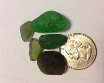 Genuine naturally tumbled green Seaglass 5 pieces