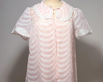 Vintage Contessa Lord & Taylor roze-witte doorschijnende nachtjapon/badjas set uit de jaren 70 en 80