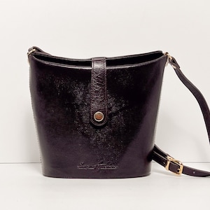 Vintage 1980s Serge Agostini Dark Brown Leather Italian Binocular Handbag, Crossbody Bag