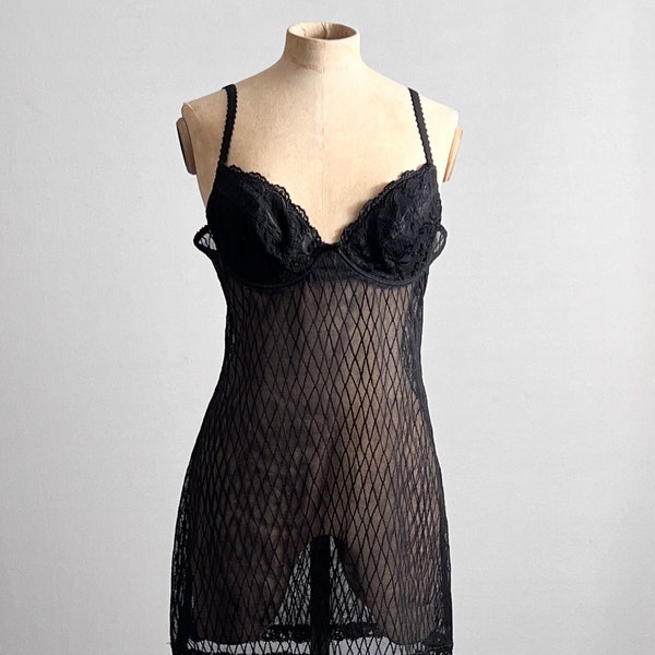 Y2K Miss Helen Black Sheer Chemise Short Negligeé 36” Bust