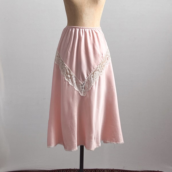 Vintage 1960s/1970s Christian Dior Pink Long Maxi Half Slip with White Lace Detail