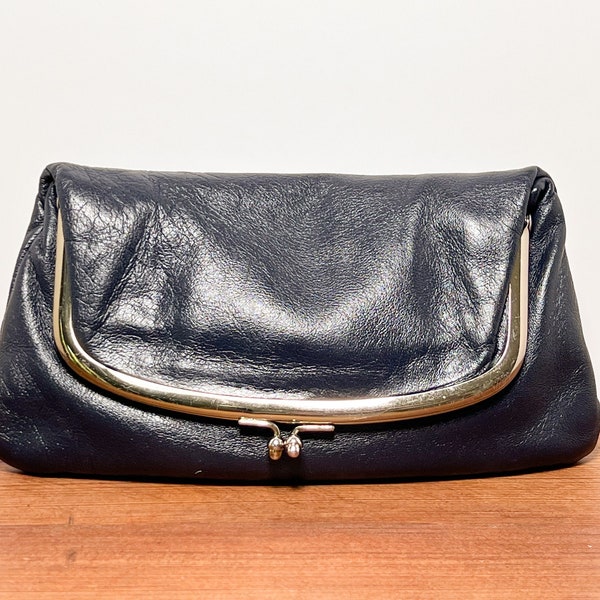 Vintage Ingber Navy Blue Leather Fold-Over Clutch