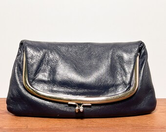 Vintage Ingber Navy Blue Leather Fold-Over Clutch