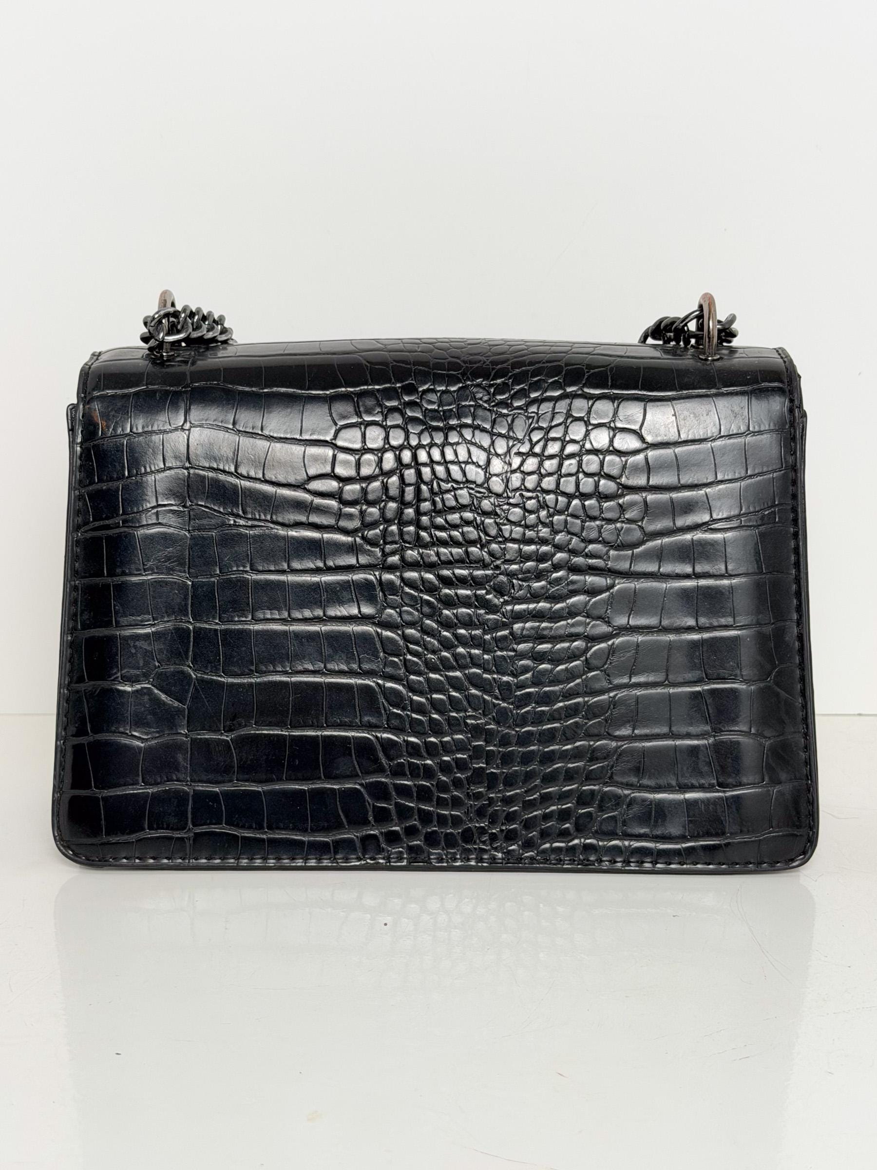 Vintage Y2K Black Crocodile Embossed Shoulder Bag – Faux Leather