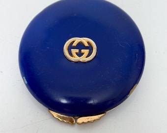 Vintage 1970s Gucci Powder Compact – Cobalt Blue Enamel & Gold Mirror Compact