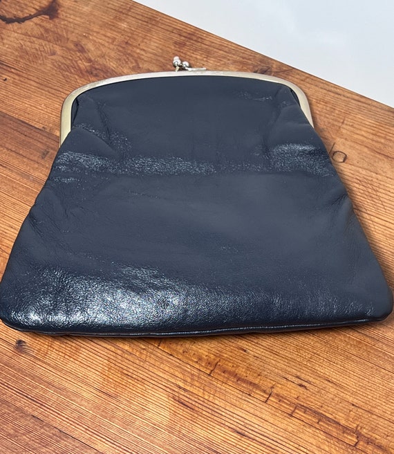 Vintage Ingber Navy Blue Leather Fold-Over Clutch - image 2