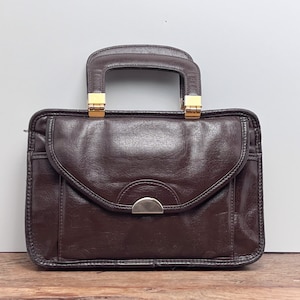 vintage Mini sac à main Theodor California en cuir marron foncé avec poignée supérieure