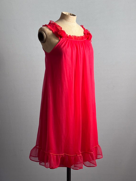 Vintage 1960s Evette Lingerie Red Chiffon Babydol… - image 4