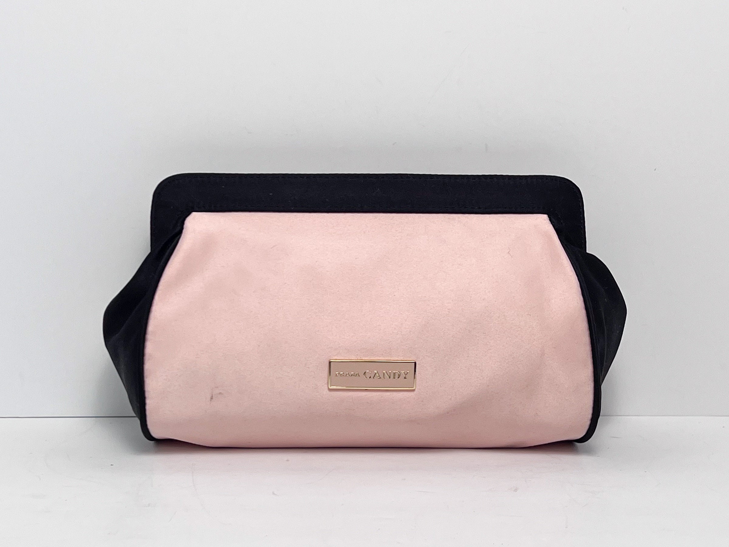 Prada CANDY Parfums- Bright Pink & Black Satin Make Up bag