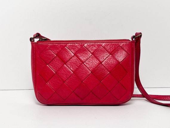 Mini Women's Rose Pink Shoulder Bag, Faux Leather Braided Handbag, Stylish  Bag With Turn-Lock