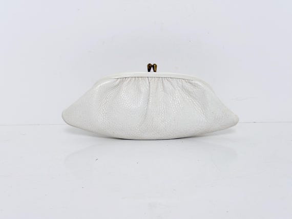 Vintage 1940s–1950s Pebbled White Leather Small Clutch