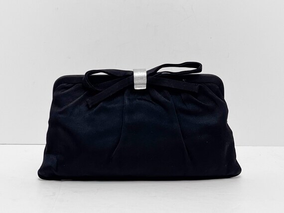 Magid Black Faille Fabric Evening Clutch with Bow… - image 2