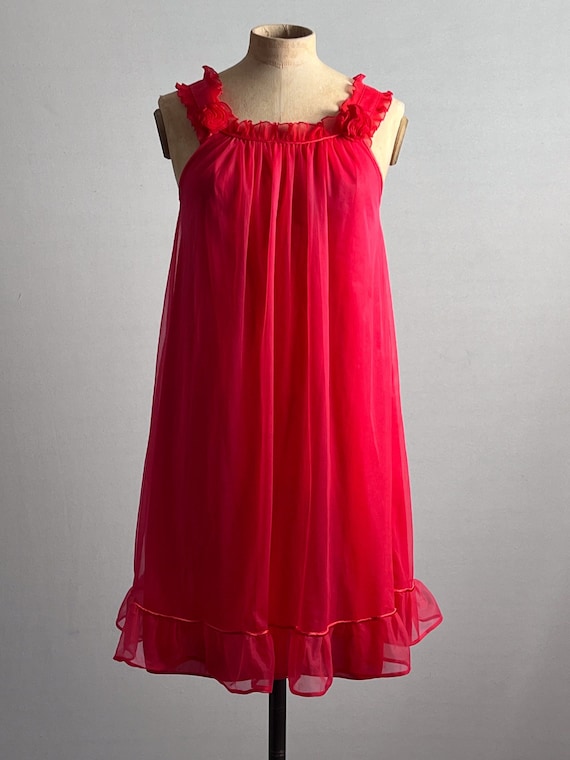 Vintage 1960s Evette Lingerie Red Chiffon Babydol… - image 1