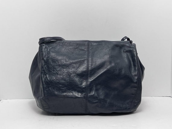 Vintage 1980s Halston Dark Navy Blue Leather Shou… - image 5