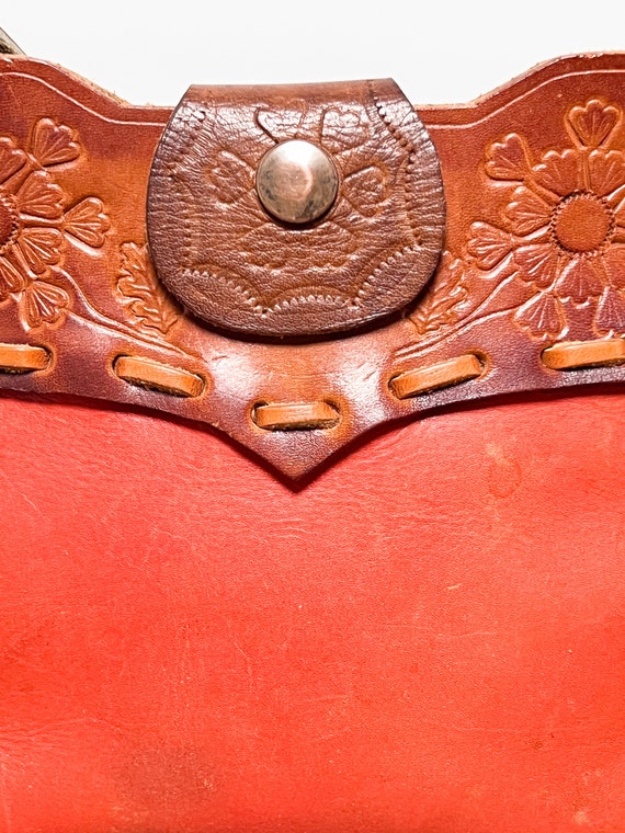 Vintage Leather Craft Handmade Hand-Tooled Orange… - image 5