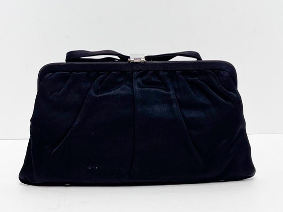Magid Black Faille Fabric Evening Clutch with Bow… - image 4