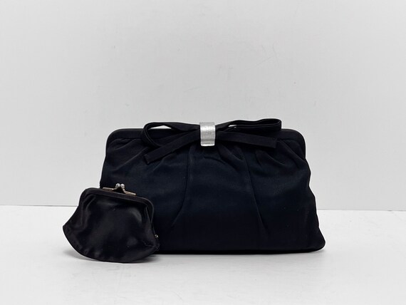 Magid Black Faille Fabric Evening Clutch with Bow… - image 1